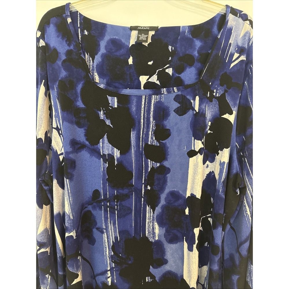 Alfani Womens Top Size XL Purple Black Floral Tunic Mini Dress Boho 3/4 Sleeve